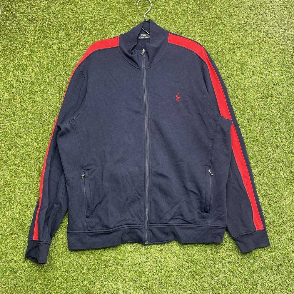 Polo Ralph Lauren Track Jacket Mens 2XL Red Blue Full Zip Warm Up Vintage y2k